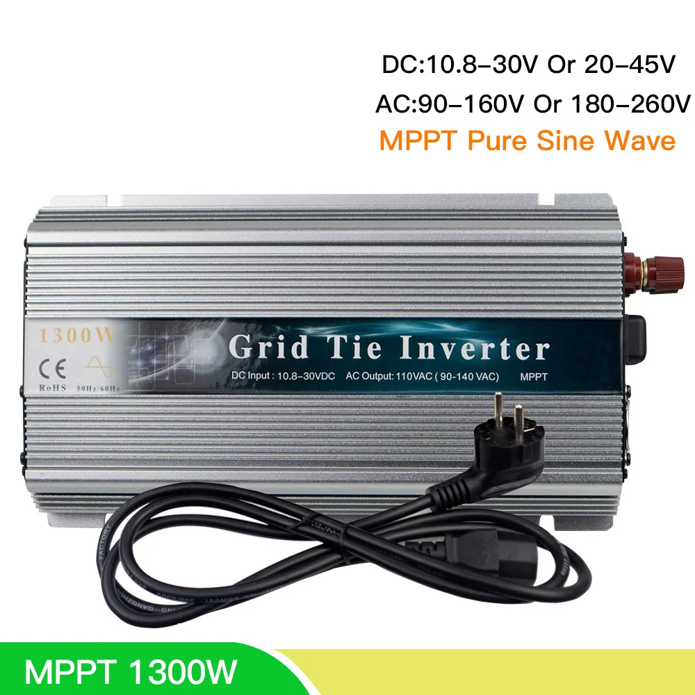 1300W Solar Inverter MPPT On Grid Tie Inversor Pure Sine Wave 10.8-30VDC Or 22-50VDC 110V 220V AC For Solar Panel PV Battery