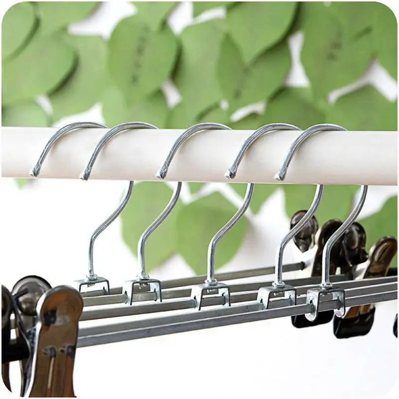 10PCS Metal Pants Skirt Hangers Trouser Stand Holder With 2 Clips Adjustable XN