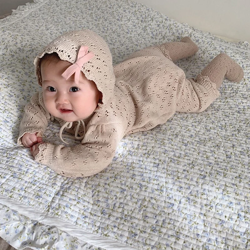 Newborn Baby Girl Knitting Bodysuits Korean Style Infant Baby Girls Jumpsuit One piece Outfit Toddler Baby Girl Clothes