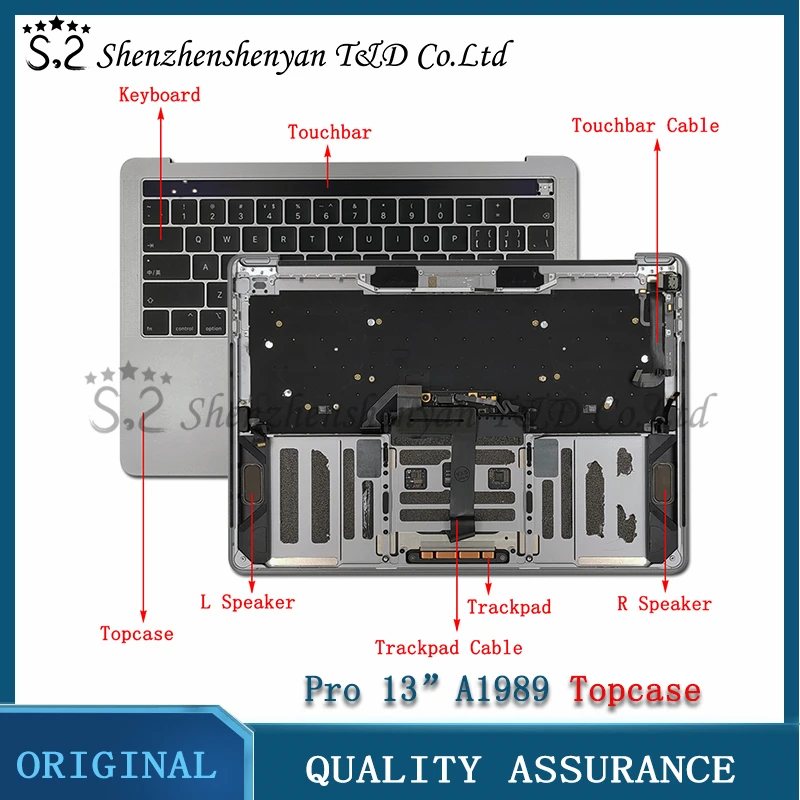 Original A1989 Topcase For MacBook Reian 13” Top Case with US UK Keyboard Trackpad Touchbar Speaker 2018 2019 Year