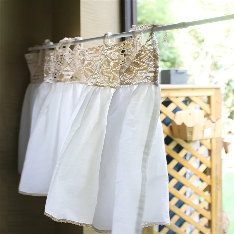 Free Shipping Quality Tube Embroidery Cotton Curtain Hollow Lace Coffee Closet Kitchen Short Small Home Window Shades Drapes