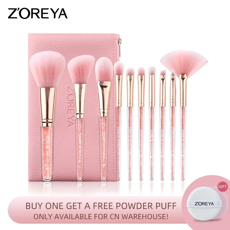 ZOREYA 10PCS Pink Crystal Foundation Makeup Brush Concealer Blusher Make Up Brush Set Super Soft Synthetic Hair Cosmetic Tools