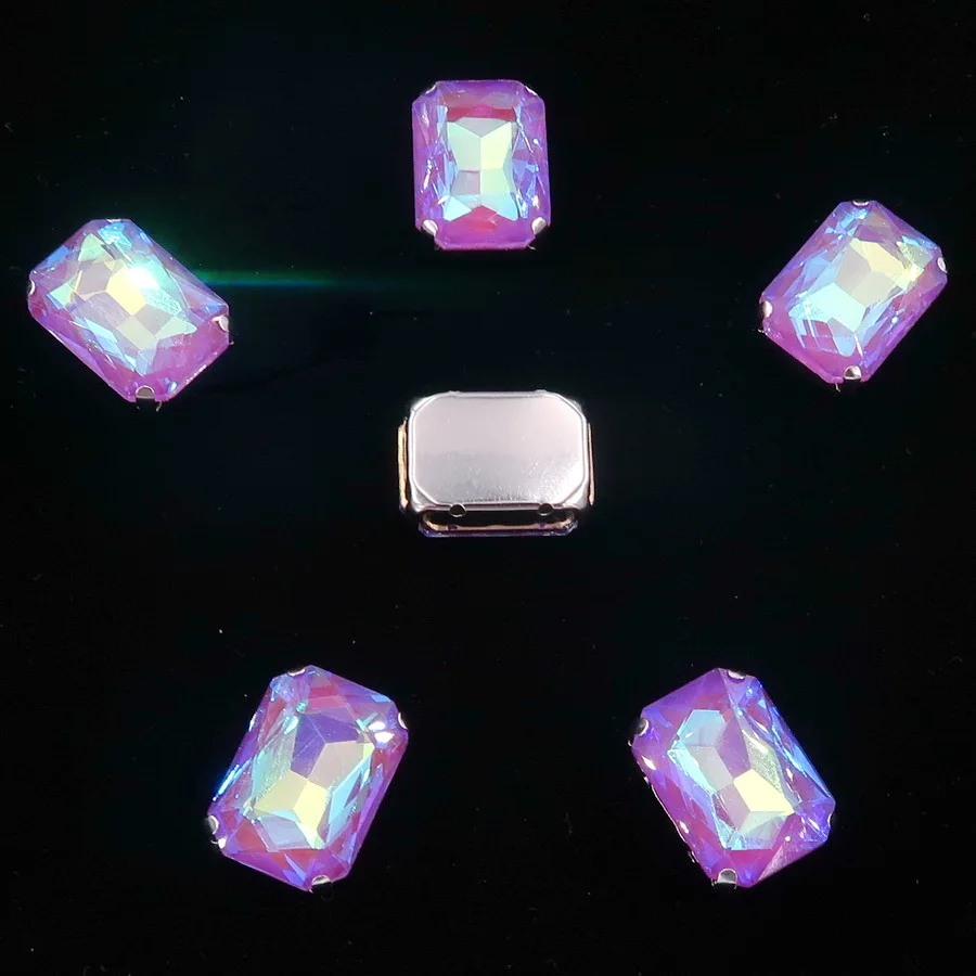 Rechteckige Form Silber Metallklammer 20 Stück/Packung Regenbogen & Jelly AB Glaskristall 13*18mm Näh-Strassperlen Handarbeiten DIY Verzierung – Detail 15