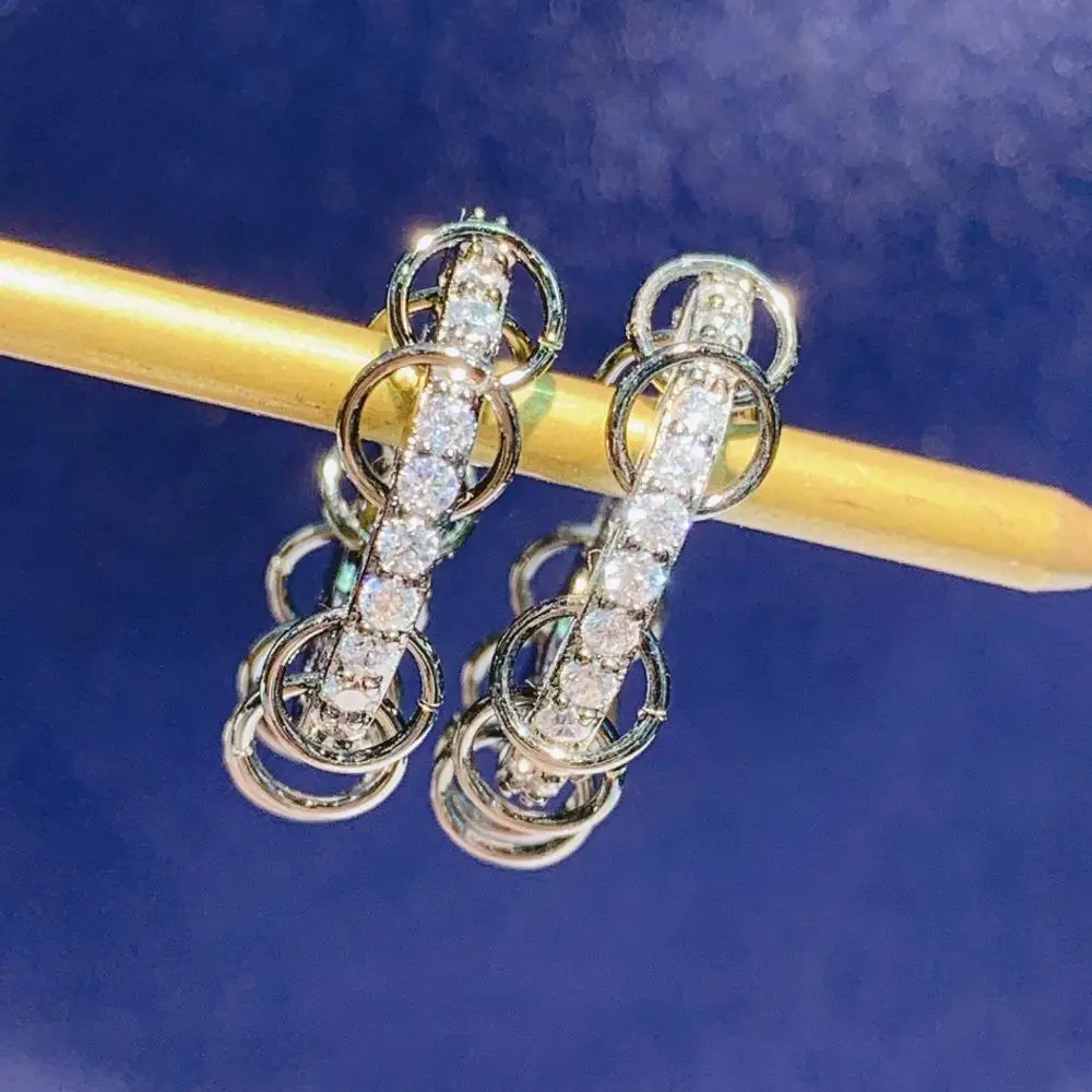 

HIBRIDE Full AAA Cubic Zirconia Hoop Earring Trendy Geometric Gold Color Party Show Earring Women Wedding Party mujer moda E-517