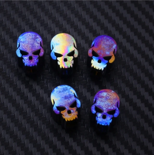 1PC Titanium Alloy Roasted Blue Skull EDC Paracord Beads Knife Beads Rope Cord Beads Lanyard Pendants Outdoor Accessories