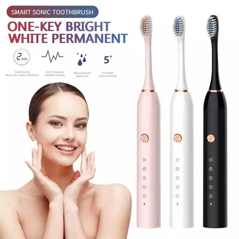 Electric Toothbrush + 6 Brush Heads Sonic 5 Files Household Soft Bristle USB Rechargeable Waterproof Couples Electric Toothbrush