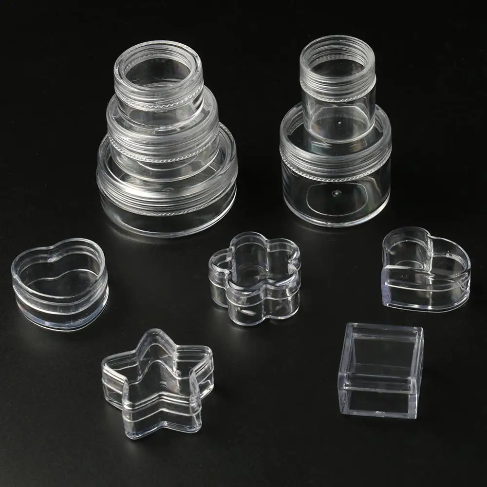 4pcs/lot Transparent Plastic Jewelry Bead Storage Boxes Round Star Heart Container Jars Make Up Organizer Bead Gems Case