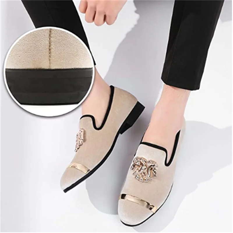 2021 XQWFH fashion men party and wedding handmade loafers  velvet shoes with gold buckle men dress shoe