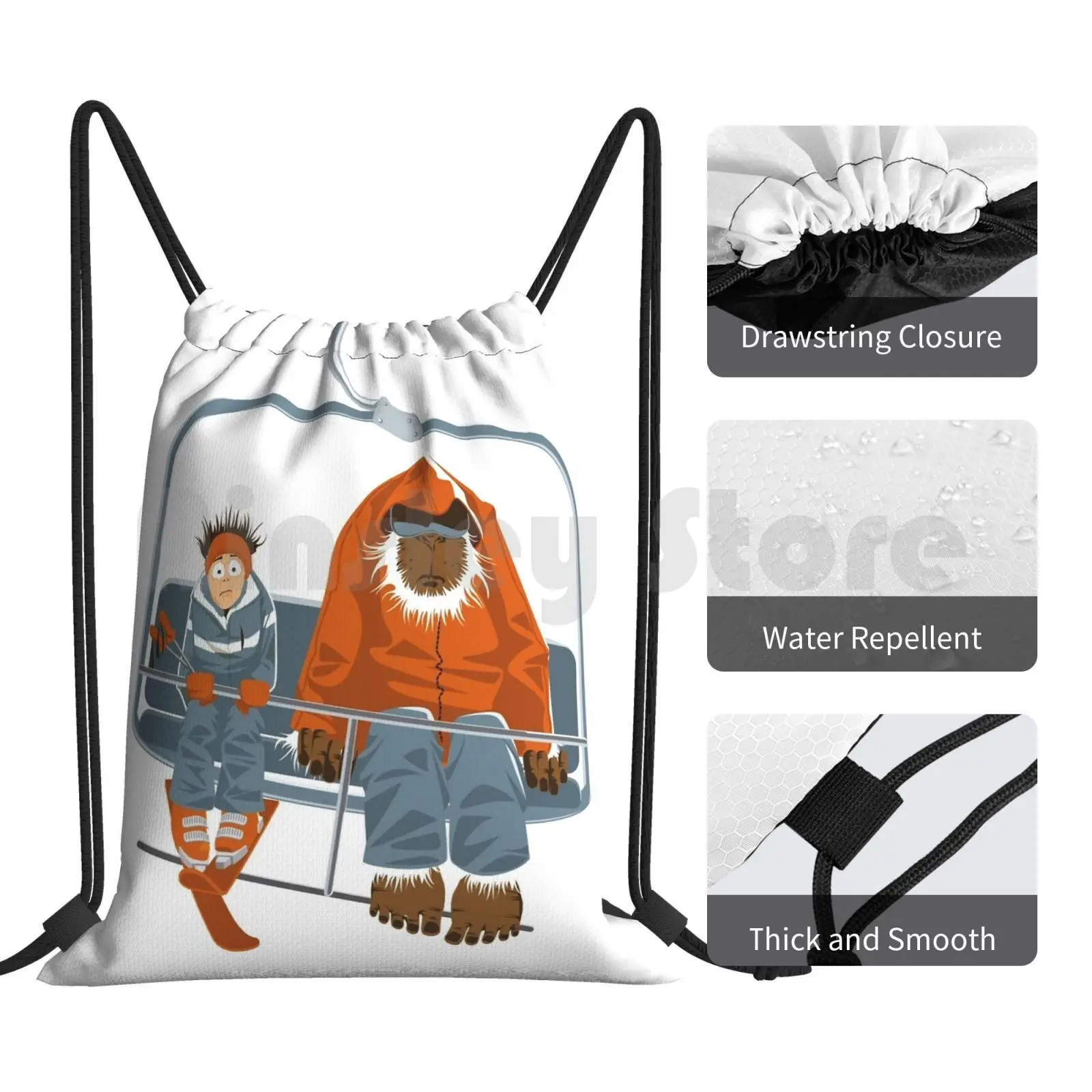 Backpack Drawstring Bags Gym Bag Waterproof Laurentberset Illustration Design Snow Winter Ski