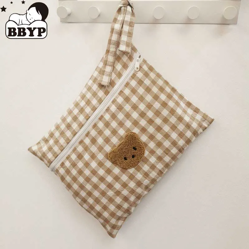 Korean embroidered bear love baby stroller storage cloth hanging bag baby diaper clothing bedside storage cloth bag