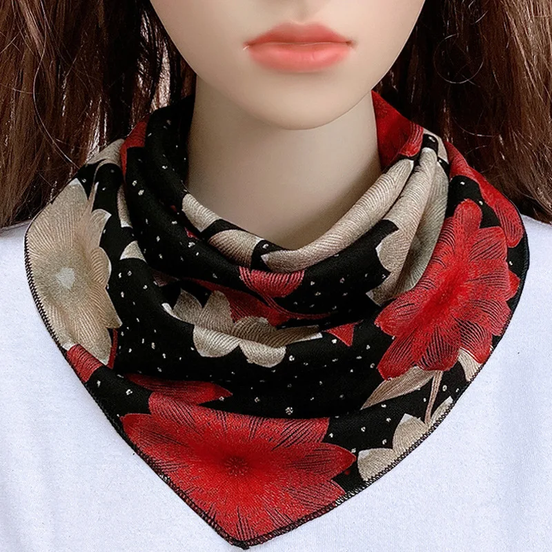 Coreano floral botão de impressão bib proteger cervical coluna triângulo headkerchief verão mulher colar falso pescoço guarda lenço de seda t76