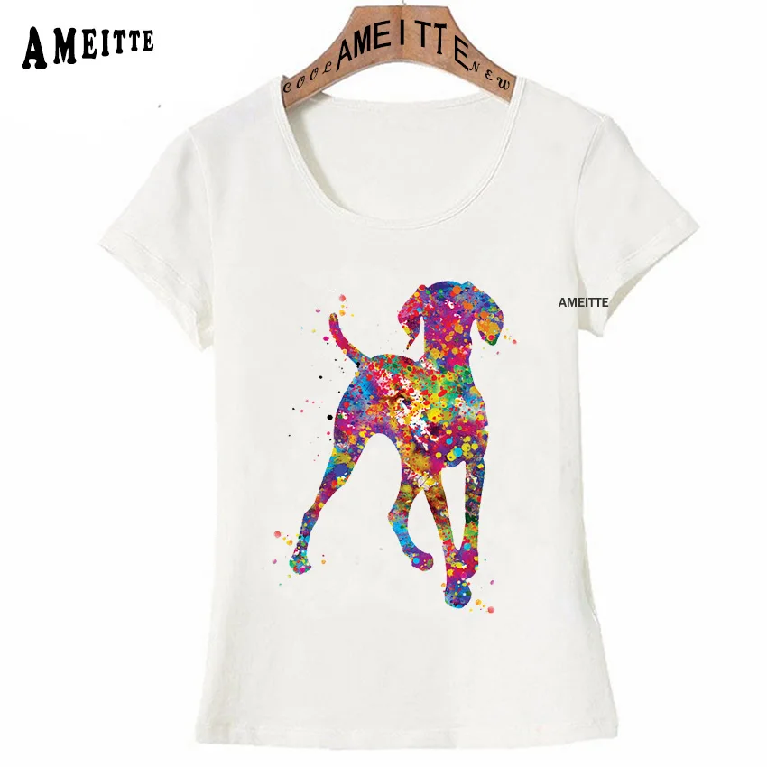 Clever Hungarian Vizsla Dog Watercolor Print T-Shirt Summer Women Short Sleeve Cute Girl Casual Tops Funny Magyar Design Tees