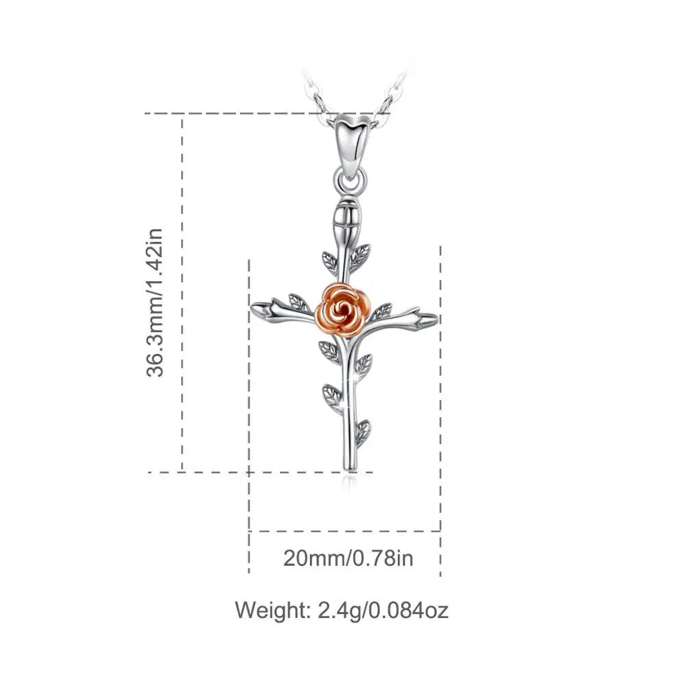 Eudora Real 925 Sterling Silver Rose Golden Color Rose Flower Cross Pendant Necklaces Fine Jewelry for Women Party Romantic Gift