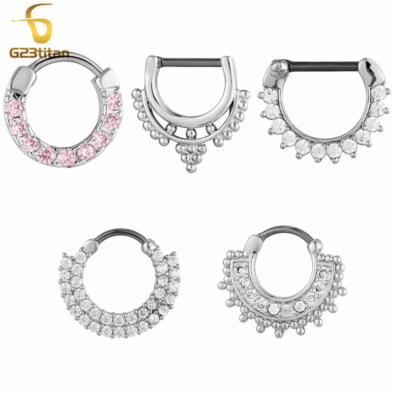 Cubic Zirconia Nose Hoops Septum Clickers Daith Earrings Titanium Piercing Body Jewelry 16G Ear Cartilage Helix Lobe Rings