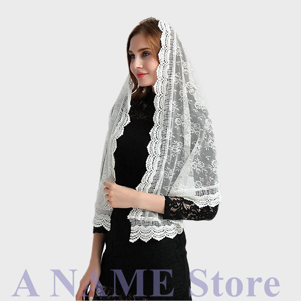 Lungo rettangolo di Pizzo Appliques Veli per la Chiesa Catholique Mantilla Donne Foulard Infinity latino di massa Velo Velo da sposa abiti da sposa Negra