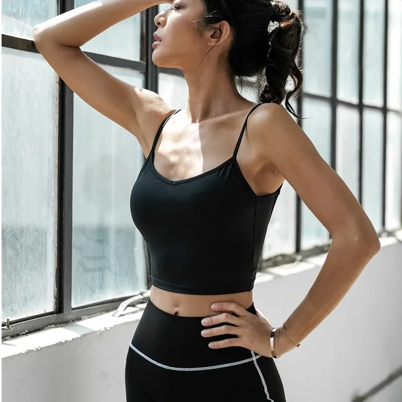 Yushuhua-Top corto con espalda descubierta para mujer, camiseta sin mangas deportiva para gimnasio, sujetador Push Up para correr, chaleco Sexy para