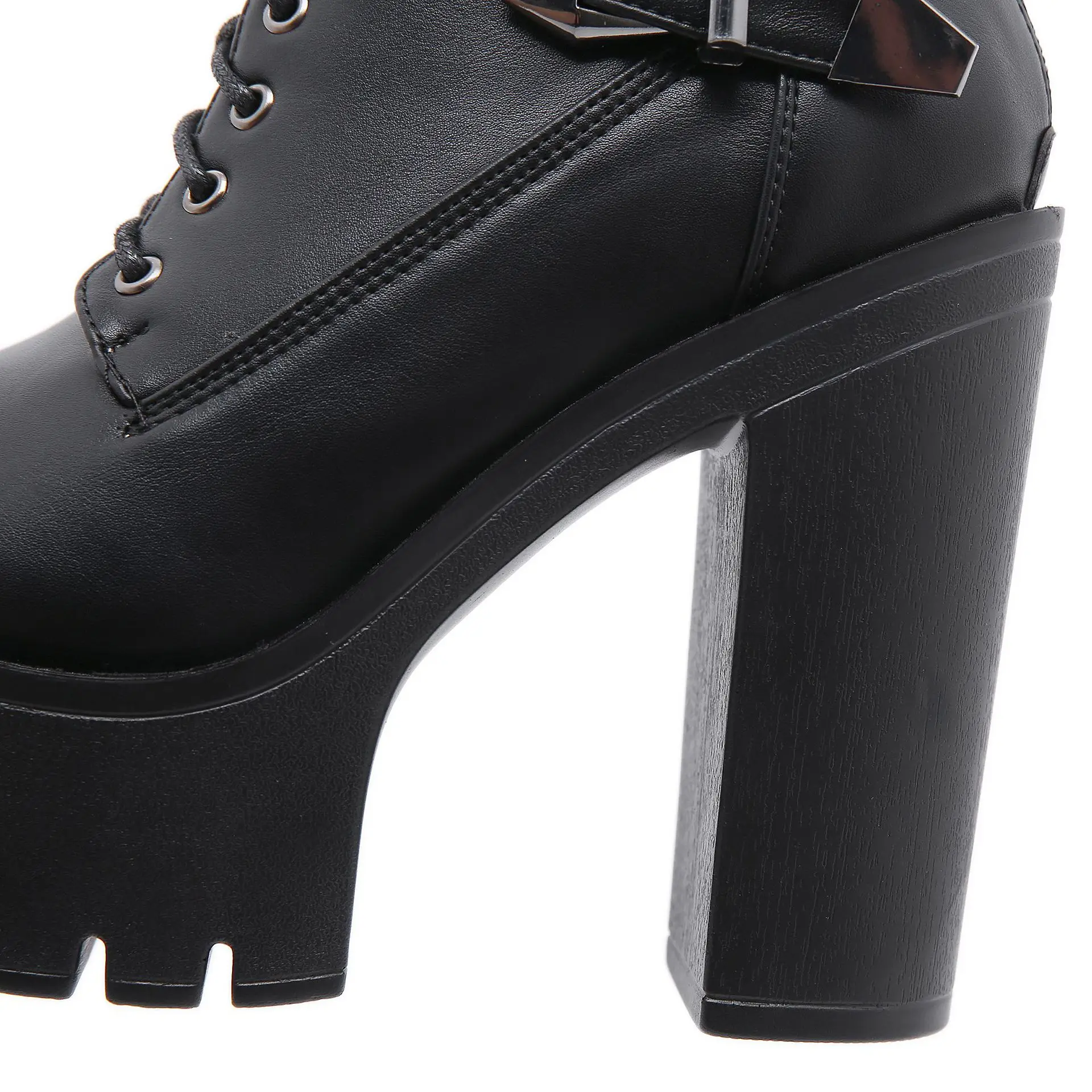 Sexy Spring Autumn Fashion Women Boots High Heels Platform Buckle Lace Up Leather Short Booties Black Ladies Shoes Large size image 5