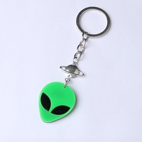 Laser Cut Acrylic Alien Head Key chain, Fluorescent Green Alien key ring // Space keyring // Kawaii // Pastel Goth // UFO