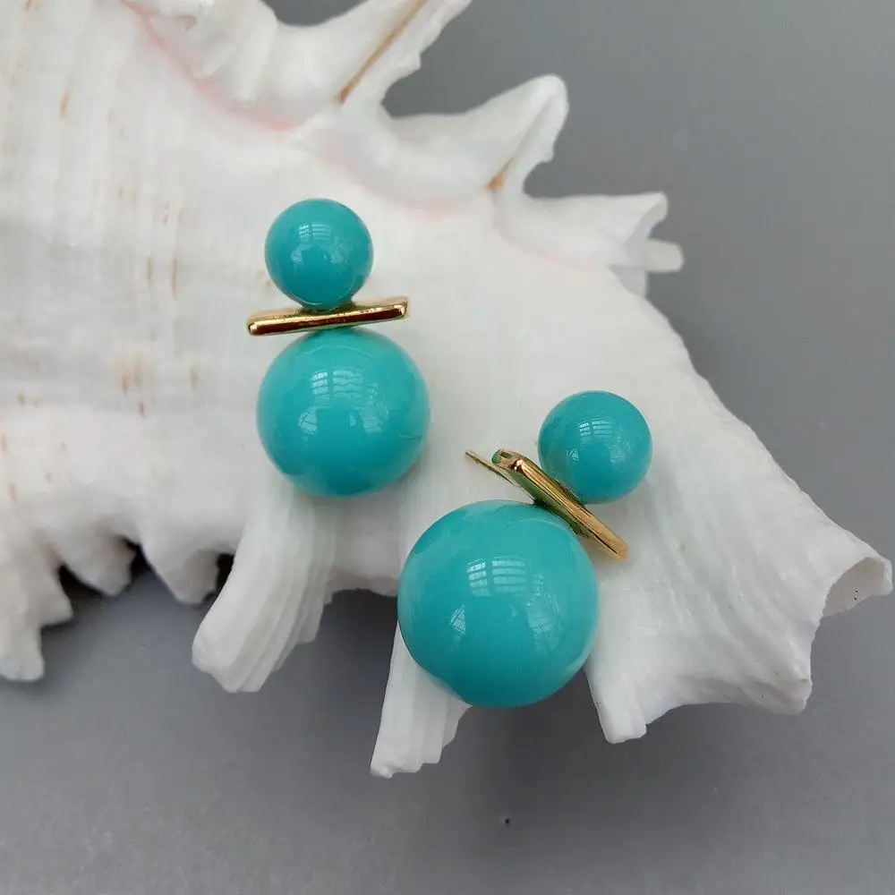 Y.YING 8.5mm-14mm Turquoise Blue Sea Shell Pearl Stud Earrings