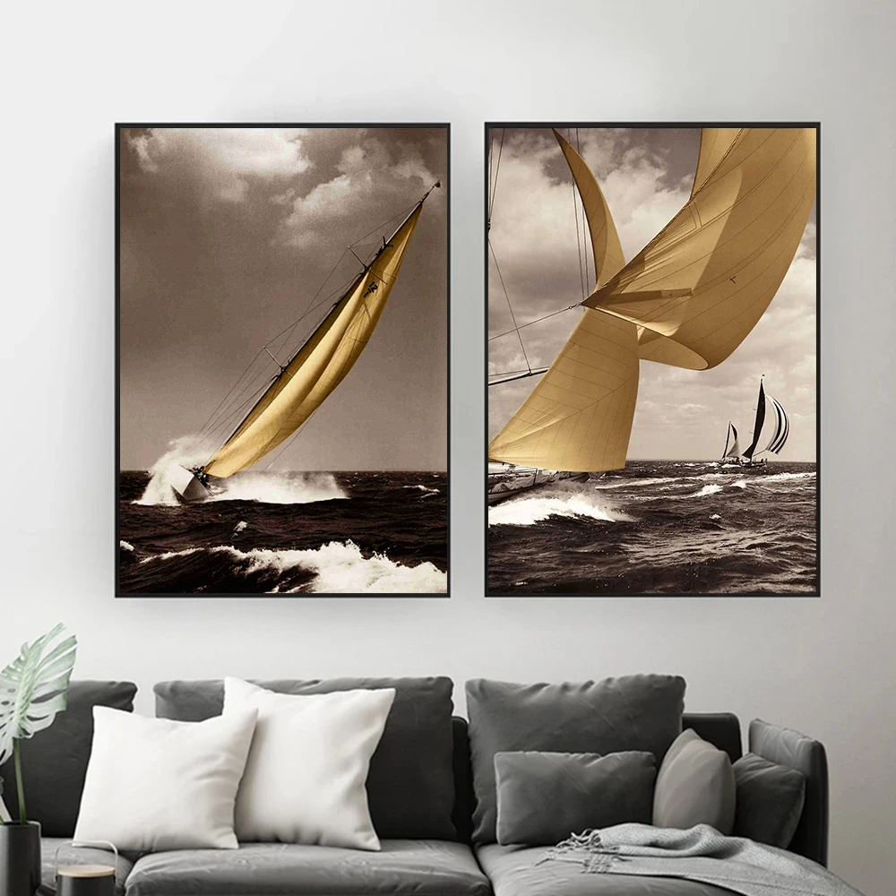 

Sea Sailboat Canvas Painting Landscape Posters and Prints Modern Home Wall Decoration Art Poster Picture for Living Room Decor