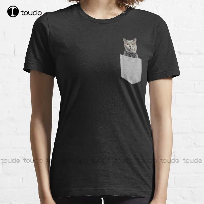 Pluizige Britse Korthaar Kat In Pocket T-shirt Tee Shirts Voor Mannen Custom Adulte Tiener Unisex Digitale Afdrukken Tee Shirt Xs-5Xl