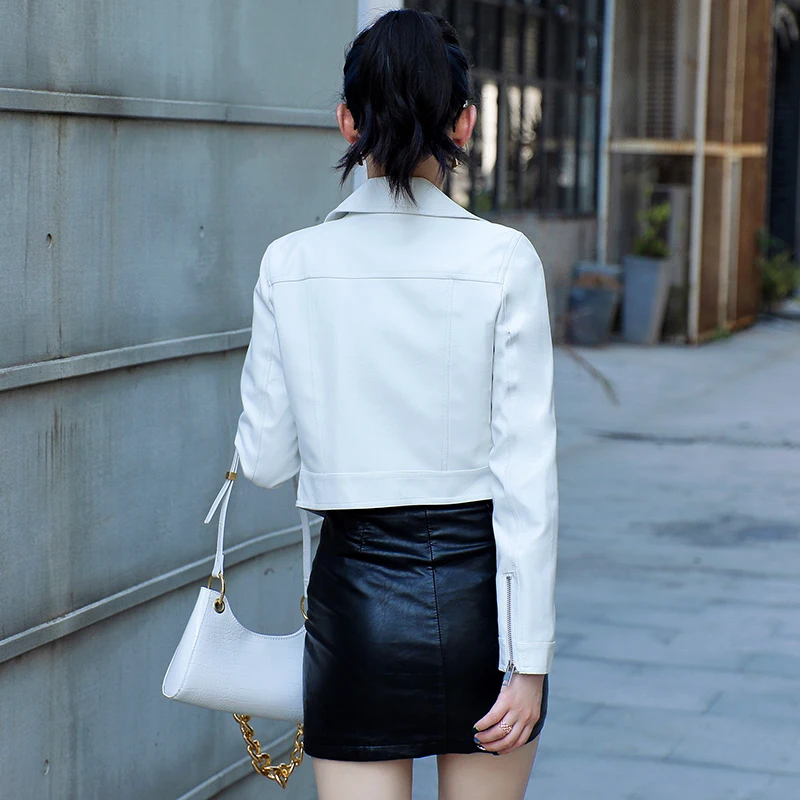 Chaqueta de piel sintética para mujer, abrigo corto con cremallera, color negro, estilo Punk, para primavera y otoño, novedad de 2022