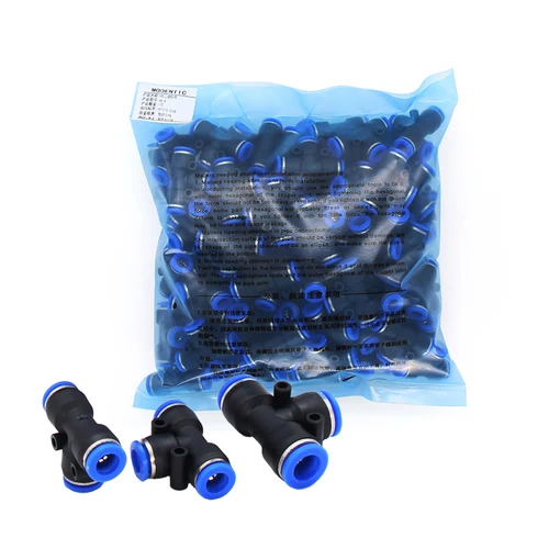 Imagen 1 del producto 100 Uds 50 Uds lote PE accesorios neumáticos montaje plástico tipo T 3 vías para 4mm 6mm 8mm 10mm tubo en T conector rápido bloqueo deslizante