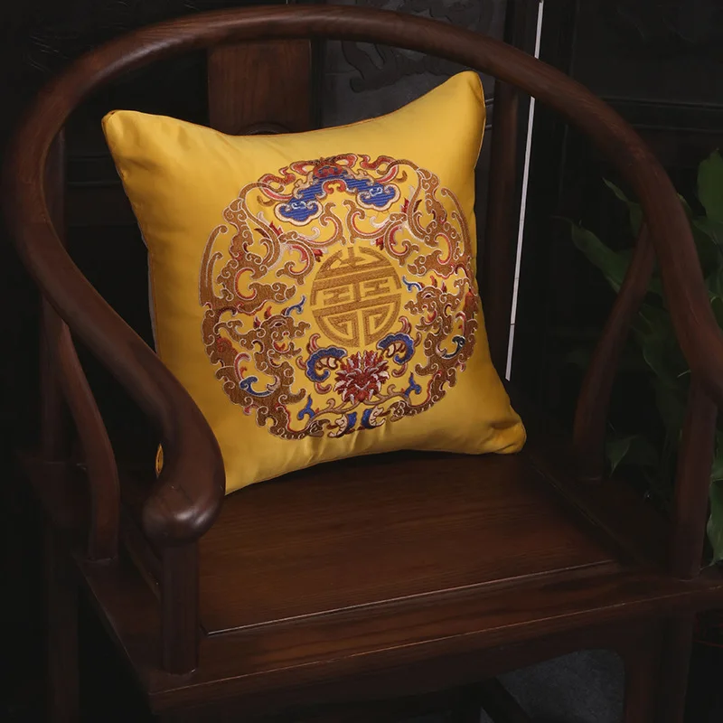 Fishes Embroidery Flowers Classical Chinese Style Cushion Cover Fans Pattern Red Waist Pillowcases Home Sofa Bed Decoration