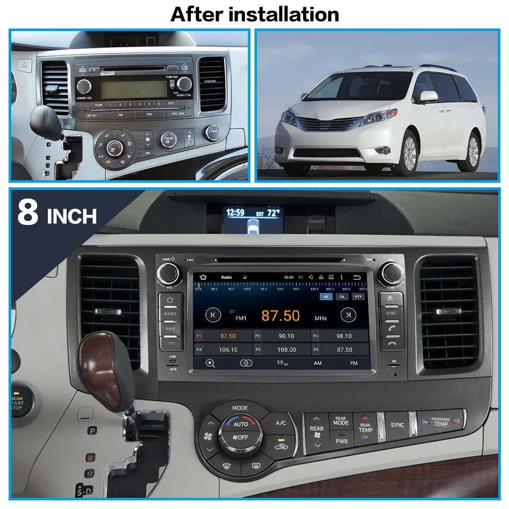 Android 9 8 Core IPS Screen Car GPS Navigation DVD Player Multimedia Recoder For Toyota Sienna 2009 2010 - 2014 Stereo Head Unit