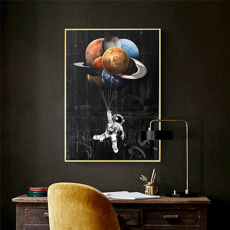 Astronaut Outer Space Oil Painting on Canvas Kids Room Decor Dreaming Stars Poster and Print Wall Pictures for Home Decoration