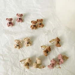 Flocking Plush Rabbit Bear Stud Earrings Kawaii Brown Khaki Animal Rings Earrings For Women Girls Necklace Earring Jewelry Gifts