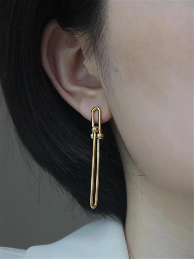 kshmir New style chain ring U-shaped earrings retro modern metal ball horseshoe buckle stud earrings 2020