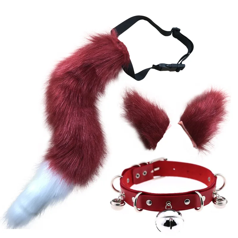 Anime Beast Fox Ear Headband Furry Tail Necklace Plush Long Tail Suit Cosplay Custom Lolita Party Halloween Costume Accessories