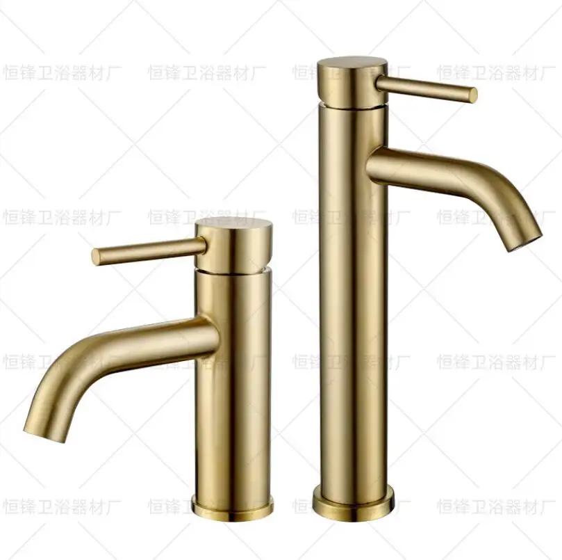 

Смеситель для раковины ванной из нержавеющей стали, кран горячей и холодной воды, одна ручка, матовый золотой кран для крепления на раковину