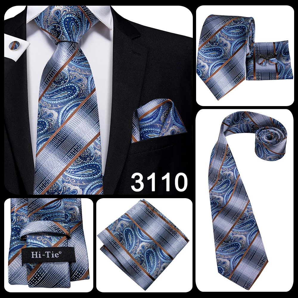 8.5cm de seda masculina moda azul paisley gravata lenço abotoaduras conjunto masculino festa de casamento conjunto de gravata de negócios