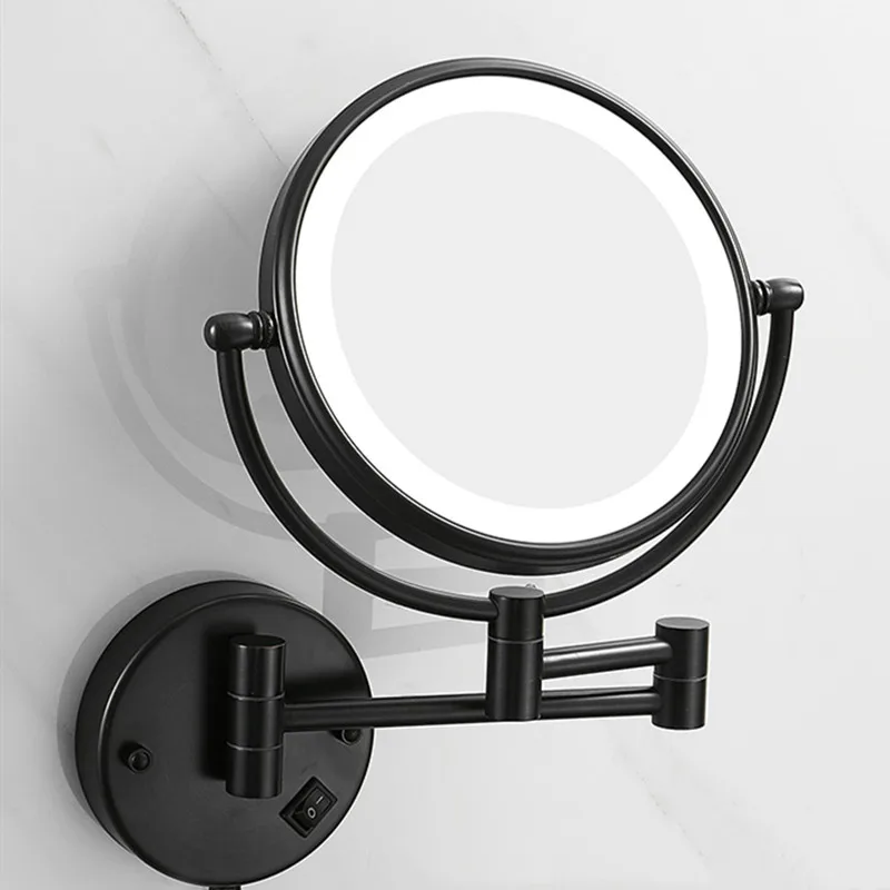 Imagem -02 - Dobrável Wall Mounted Double Side Led Light Mirror Espelho de Maquiagem Latão Preto Ampliação Bath Mirrors 3x 5x 10x Ampliação