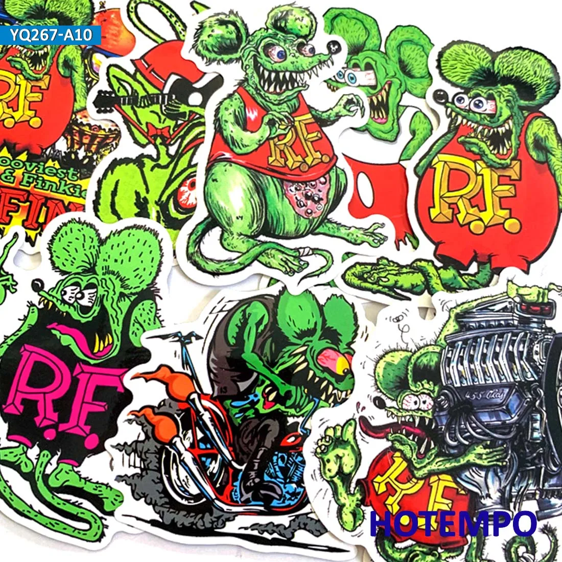 10 pezzi Rat Fink Cartoon Mouse Divertente Anime Telefono Laptop Adesivi per auto per bagagli Chitarra Casco Skateboard Bike Moto Adesivo