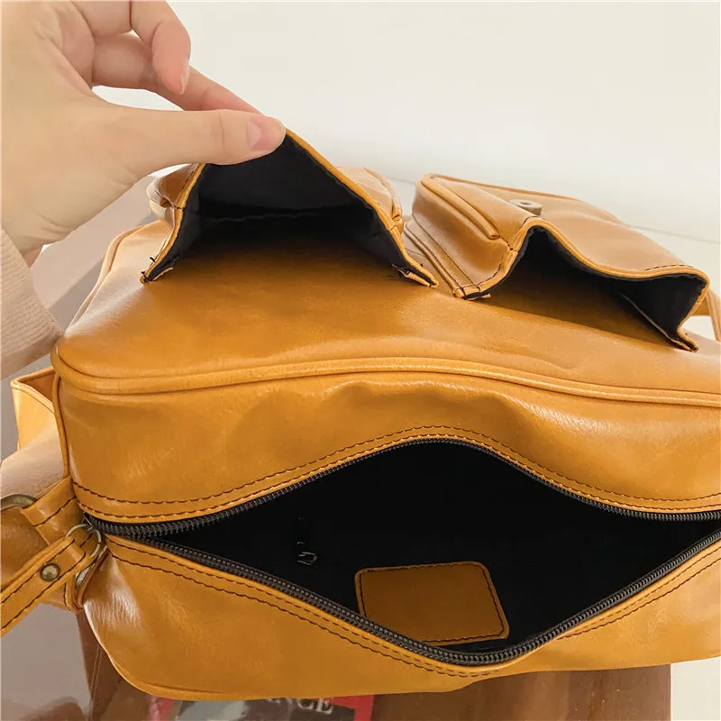 Vintage women Messenger bag Large capacity oil wax leather female shoulder bag ladies crossbody bag Casual big handbag yellow