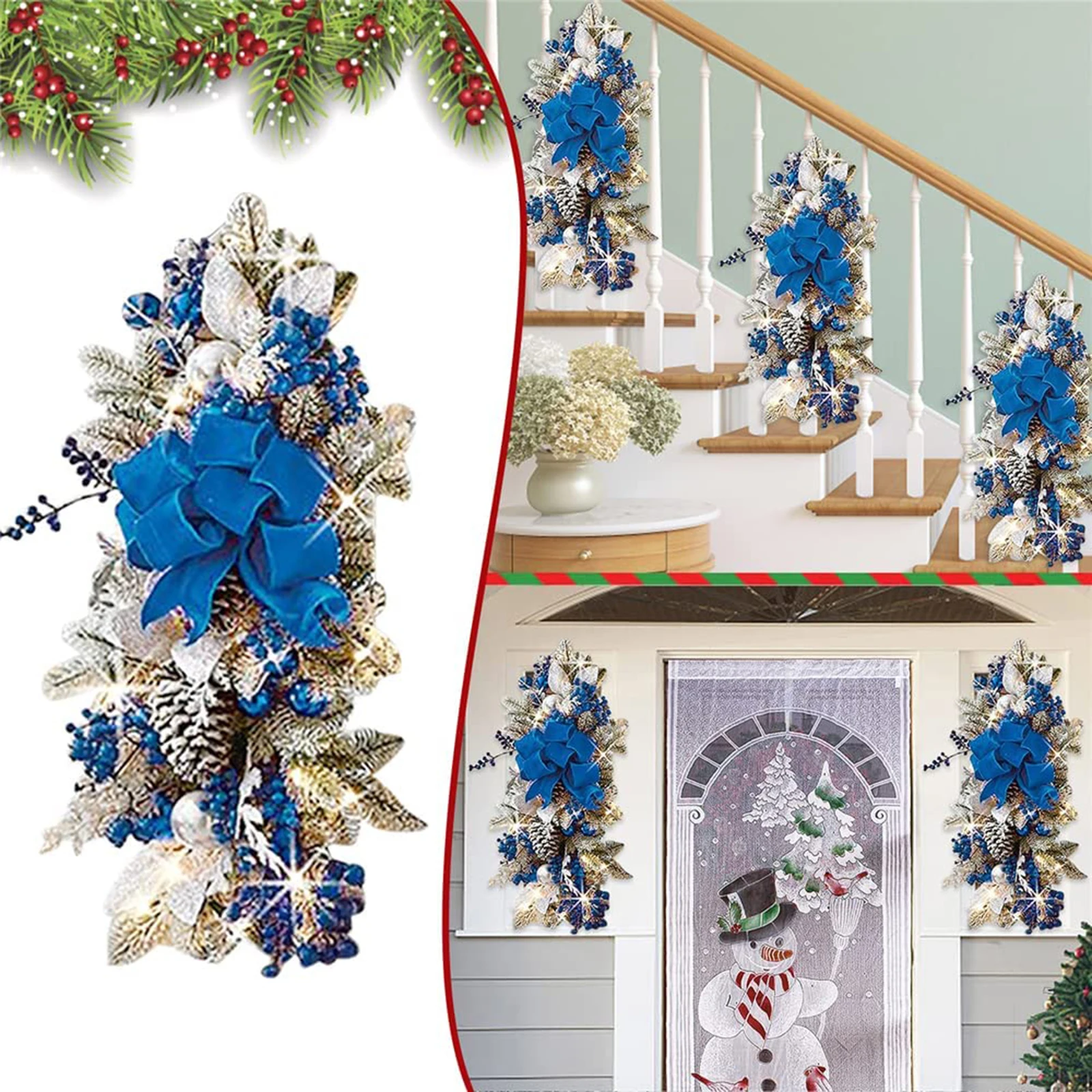 Garland Anadem Shopping Mall Door Decoration Christmas Stairs Wreath Holiday Gift With Red Berry Handmade Swag Garlands