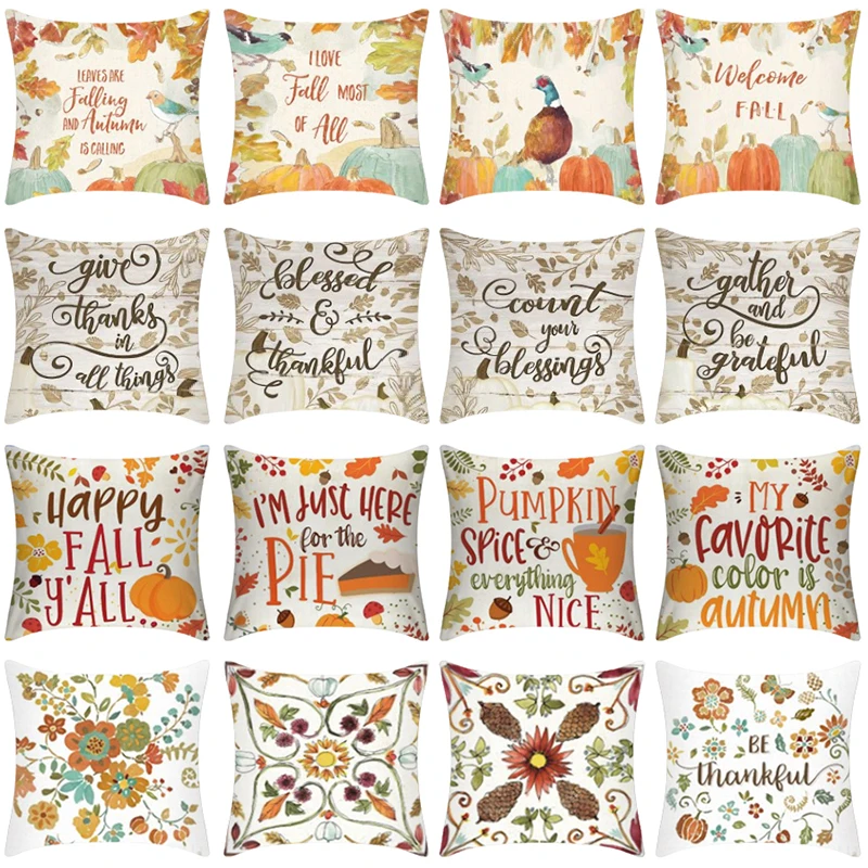 

CANIRICA Happy Fall Autumn Pillow Cover Harvest Thanksgiving Pillow Pumpkin Watercolor Cushion Cover Home Decorative Halloween