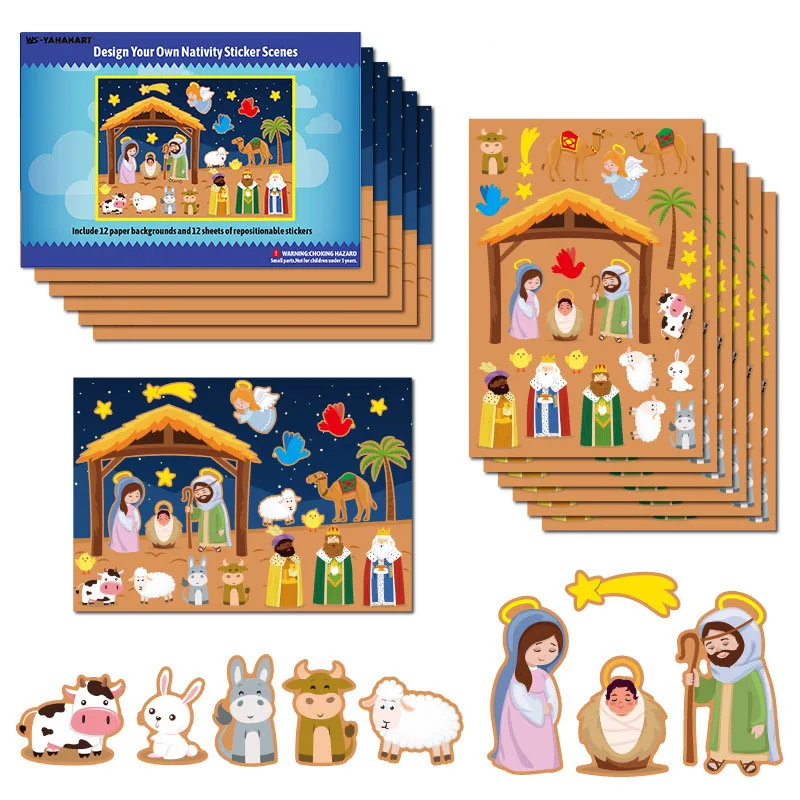 4-24 Sheets Nativity Stickers For Kids DIY Puzzle Games Toys Children Make a Nativity Scene Stickers Funny Christmas Craft Gifts