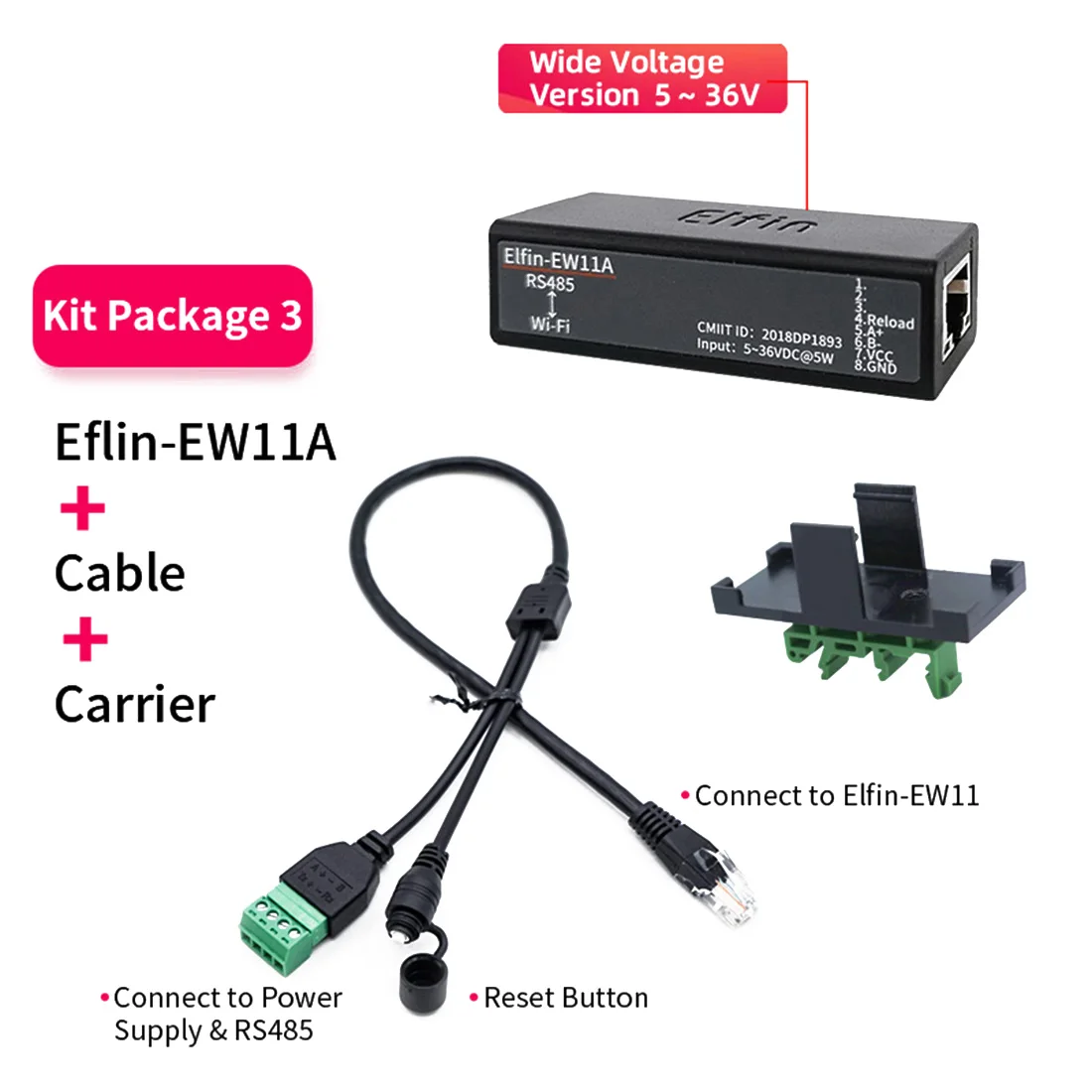 Elfin-EW11 Serial Port RS485 to WiFi Serial Device Server Support TCP/IP Telnet Modbus TCP Protocol IOT Data Transfer Converter