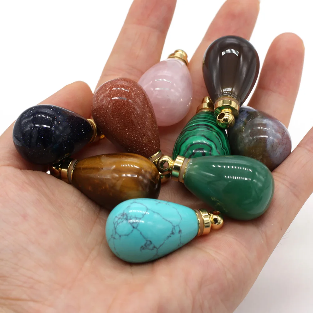 Natural Stone Perfume Bottle Pendant Round Drop Shaped Semi-precious Exquisite Charms For Jewelry Making DIY Necklace Accessory