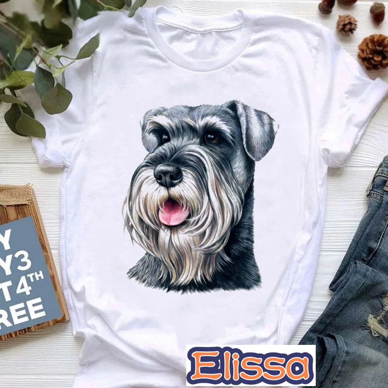 Camiseta casual de manga curta feminina, schnauzer, roubou meu coração, camiseta gráfica engraçada, blusa branca para senhoras, presente para meninas, amor de cachorro, verão