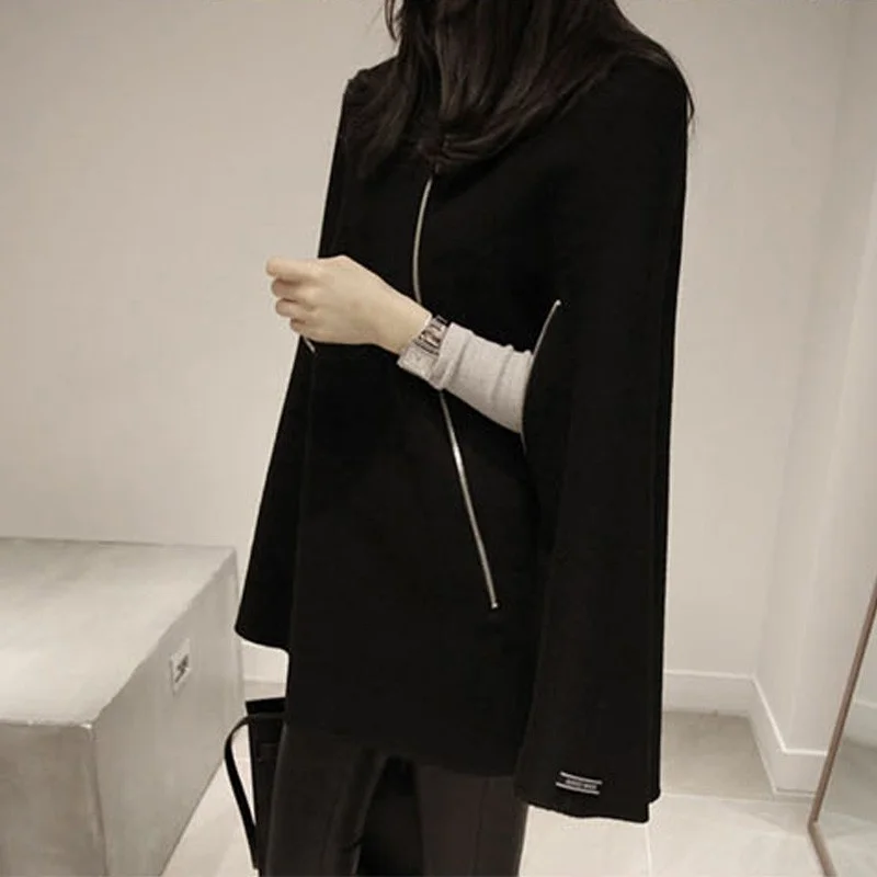 Brand Korean Fashion New Womens Stand Collar Wool Blend Coats Ladies Loose Fit Thicken Cloak Cape Coat Jacket Size S-XL