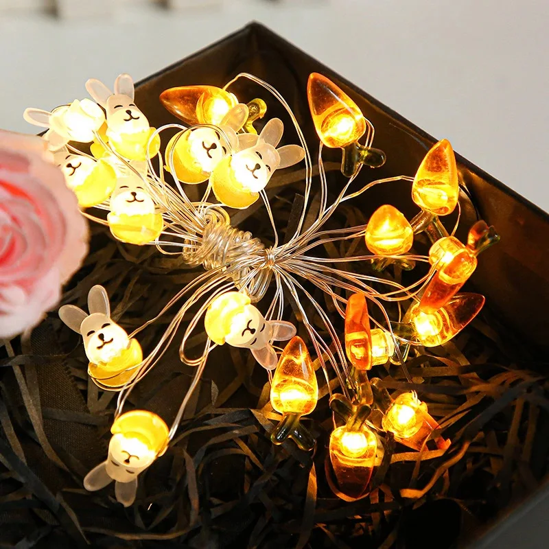 LED Dumb Bunny Carrot String Lights Easter Decoration Battery Box Copper Wire Lights Holiday Decoration String Lights