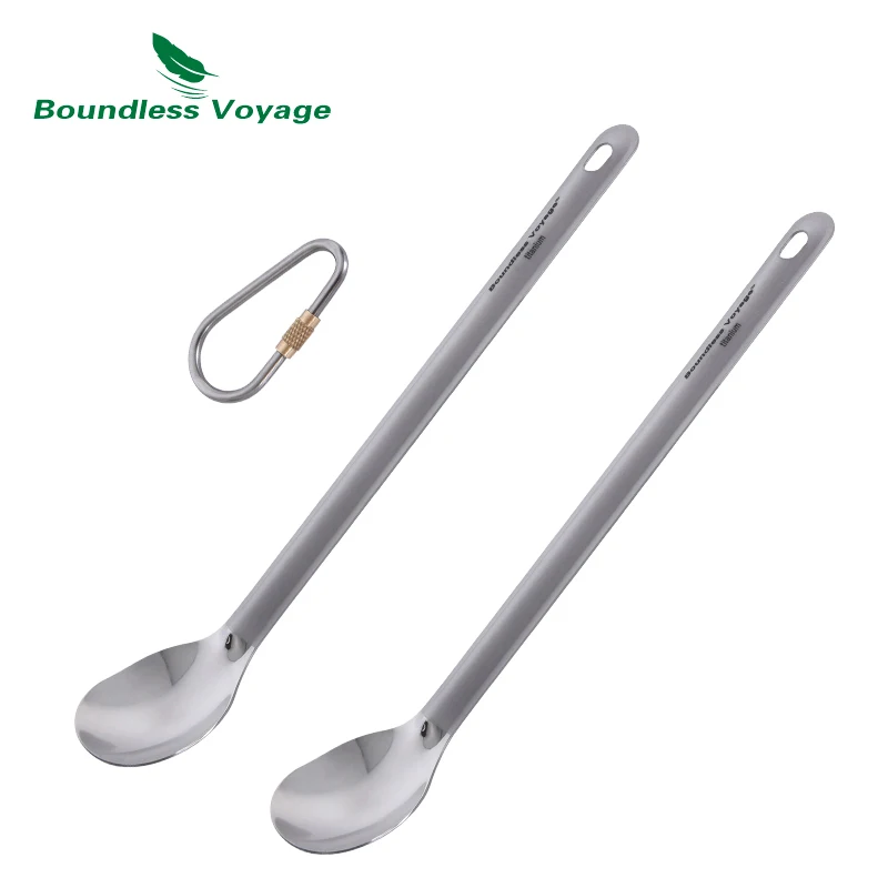 Boundless Voyage Outdoor Titanium Long Handle Spoon Ultralight  Camping Polished Tableware Flatware with Straight Handle Ti1031T