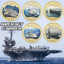 Navy Military Aircraft Carrier Gold Plated Coins Collectibles with Coin Box US Commemorative Coins Gift Dropshipping