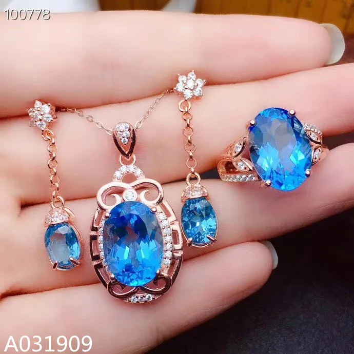 

KJJEAXCMY boutique jewelry 925 sterling silver inlaid Natural topaz Necklace Ring Earring Female Suit Support Detection fashion