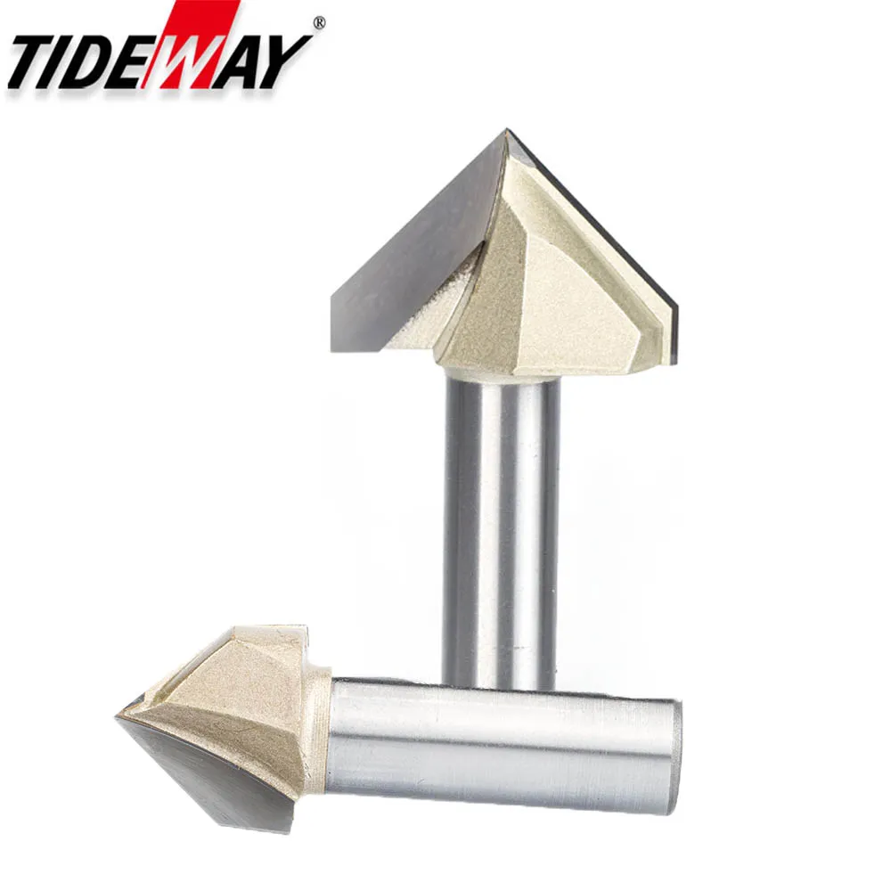 Tideway 90 graus v-tipo de madeira cortador de moagem de carboneto cnc router bit v groove para madeira mdf corte entalhando gravura